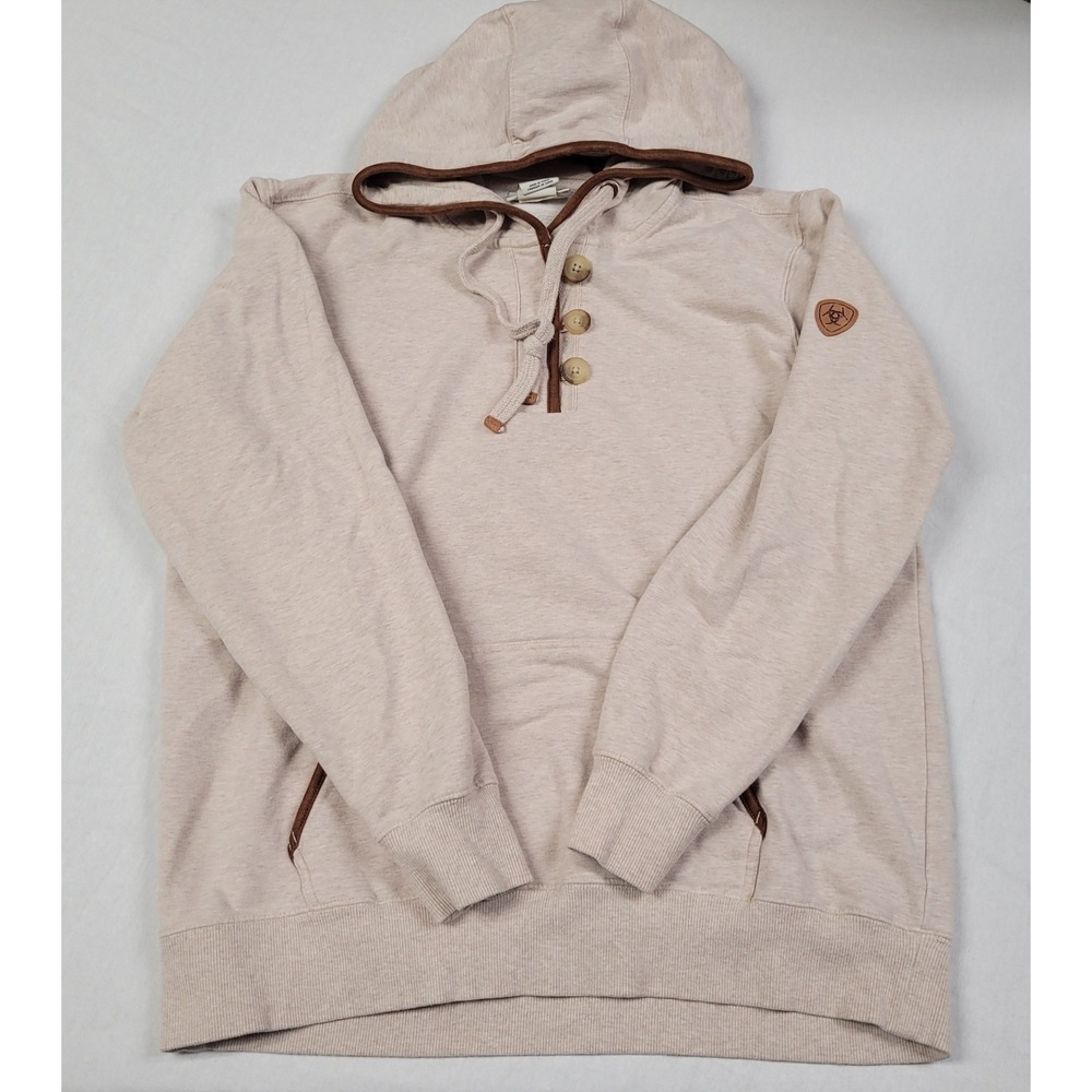Ariat Women's R.E.A.L. Elevated Oatmeal Heather Button Henley Pullover Hoodie L